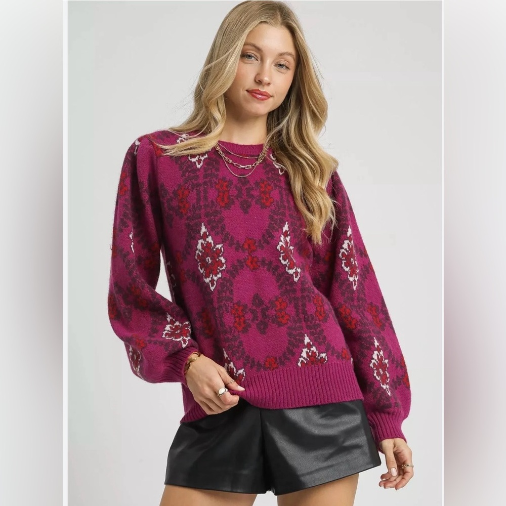 NWT Umgee Boho Patterned Jacquard Sweater